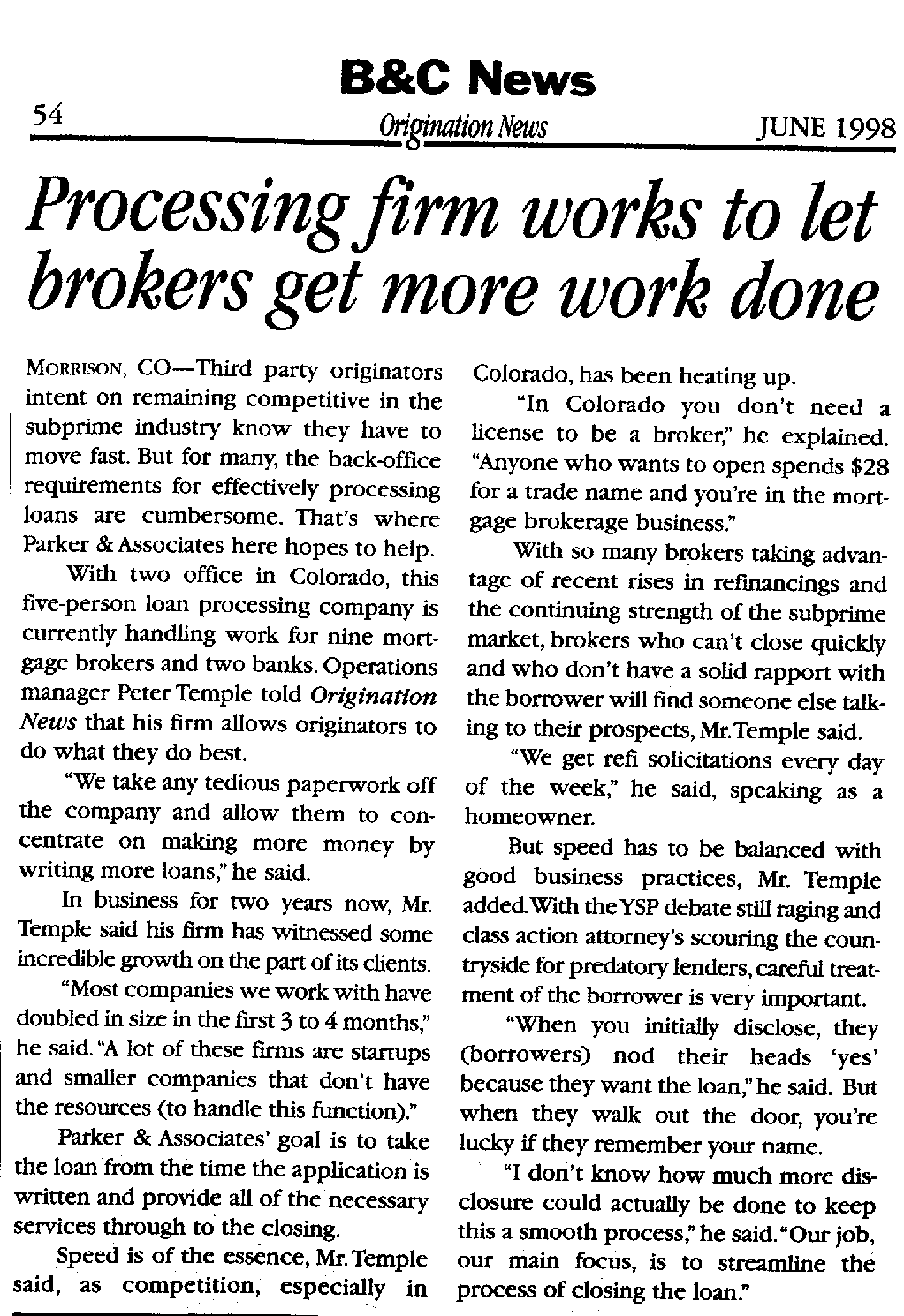 Origionation News Article